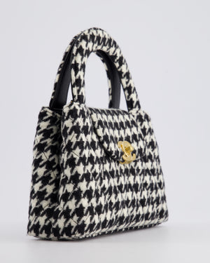 *HOT* Chanel Small Kelly Shopping Bag in Black & White Wool Houndstooth with Brushed Antique Gold Hardware