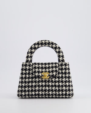 *HOT* Chanel Small Kelly Shopping Bag in Black & White Wool Houndstooth with Brushed Antique Gold Hardware