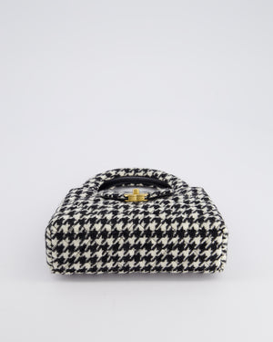 *HOT* Chanel Small Kelly Shopping Bag in Black & White Wool Houndstooth with Brushed Antique Gold Hardware