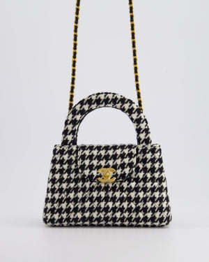 *HOT* Chanel Small Kelly Shopping Bag in Black & White Wool Houndstooth with Brushed Antique Gold Hardware