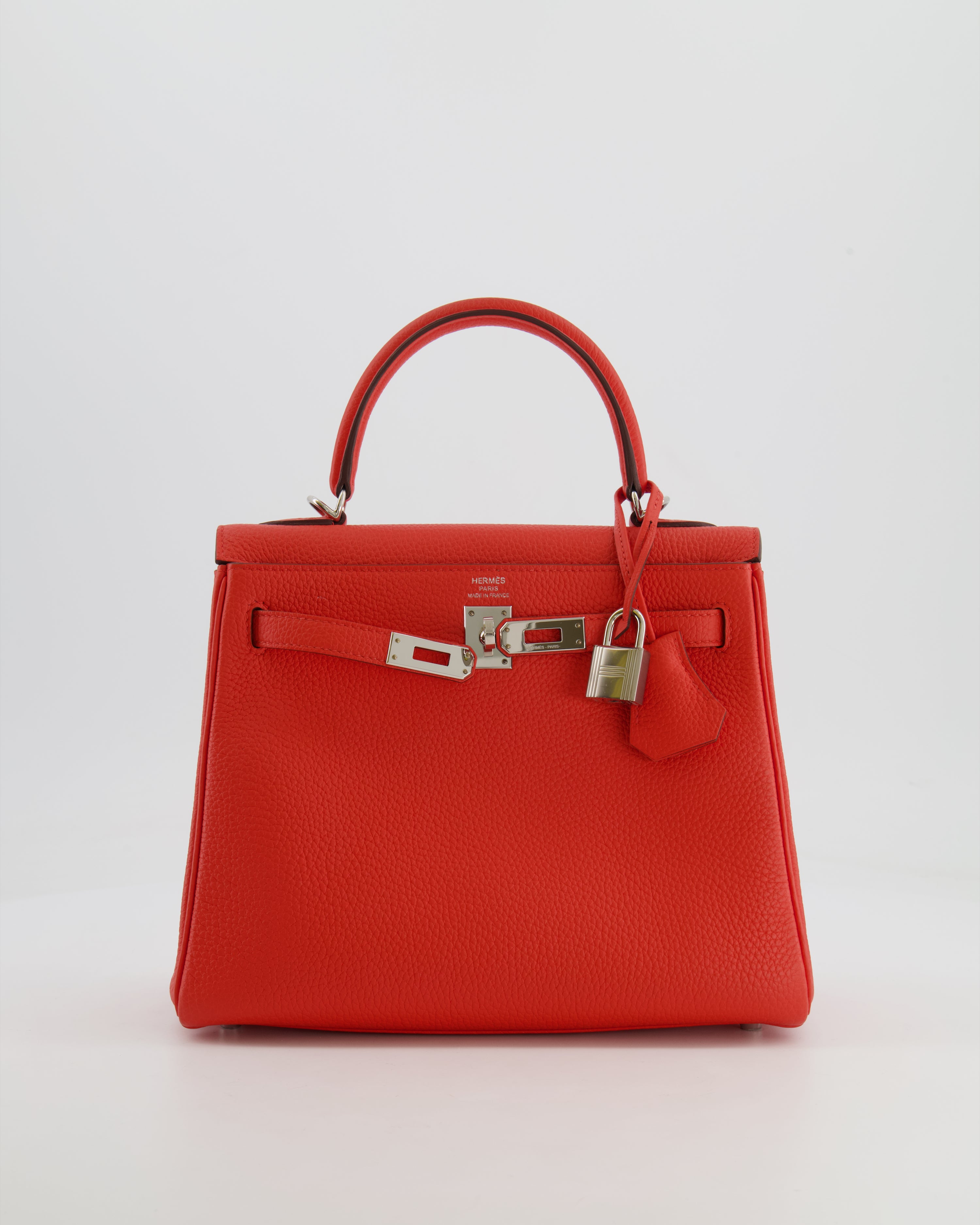 Hermes Kelly 25cm Retourne Bag in Capucine Togo Leather with Palladium Sellier