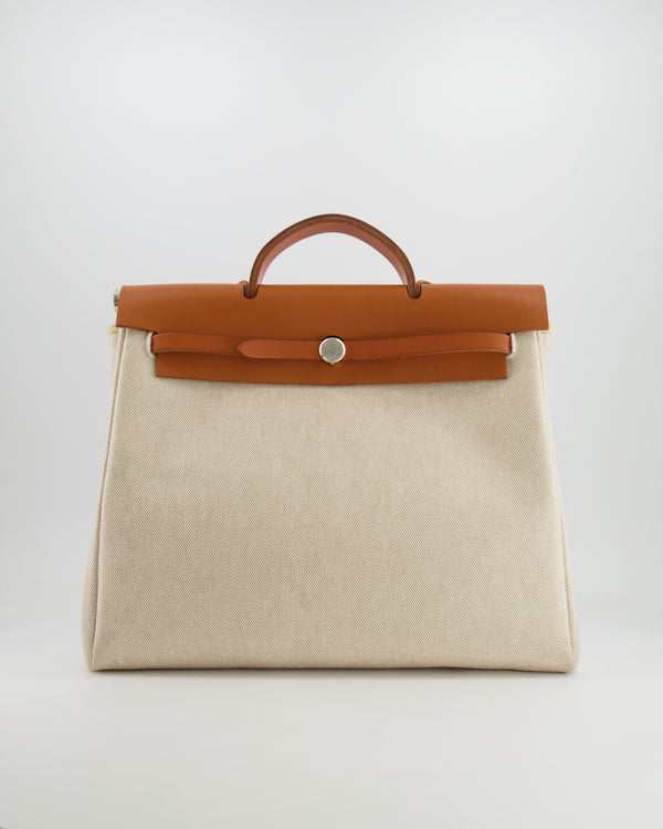 *FIRE PRICE* Hermès Herbag 39 in Beige Canvas and Barenia Leather with Palladium Hardware