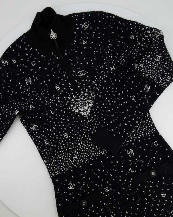 Chanel 2021 Coco Neige Black Wool Long Sleeve Mini Dress with CC Logo Buttons and Back Logo Detail Size FR 34 (UK 6)