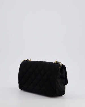 *HOT* Chanel Satin Black Single Mini Flap Bag with Champagne Gold Hardware