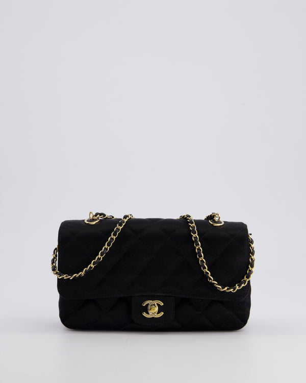 *HOT* Chanel Satin Black Single Mini Flap Bag with Champagne Gold Hardware