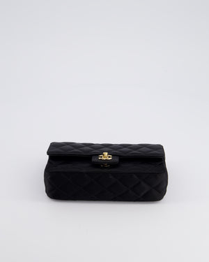 *HOT* Chanel Satin Black Single Mini Flap Bag with Champagne Gold Hardware