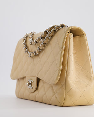 Chanel Beige Jumbo Classic Single Flap Bag in Caviar Leather with Silver Hardware