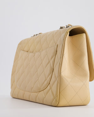 Chanel Beige Jumbo Classic Single Flap Bag in Caviar Leather with Silver Hardware