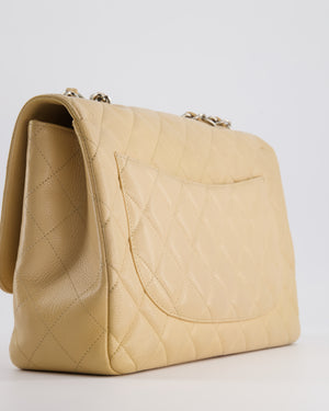 Chanel Beige Jumbo Classic Single Flap Bag in Caviar Leather with Silver Hardware