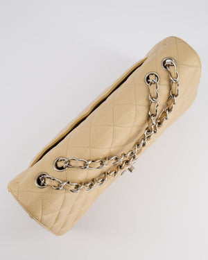 Chanel Beige Jumbo Classic Single Flap Bag in Caviar Leather with Silver Hardware