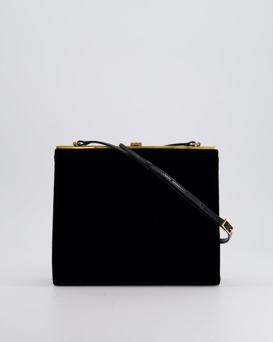 Saint Laurent Black Le Anne-Marie Velvet Shoulder Bag With Gold Hardware and Patent Leather Strap £2,245