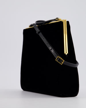 Saint Laurent Black Le Anne-Marie Velvet Shoulder Bag With Gold Hardware and Patent Leather Strap £2,245