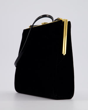 Saint Laurent Black Le Anne-Marie Velvet Shoulder Bag With Gold Hardware and Patent Leather Strap £2,245