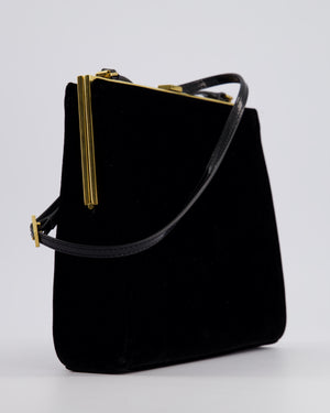 Saint Laurent Black Le Anne-Marie Velvet Shoulder Bag With Gold Hardware and Patent Leather Strap £2,245