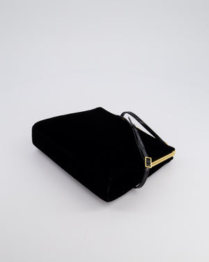 Saint Laurent Black Le Anne-Marie Velvet Shoulder Bag With Gold Hardware and Patent Leather Strap £2,245