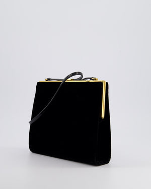 Saint Laurent Black Le Anne-Marie Velvet Shoulder Bag With Gold Hardware and Patent Leather Strap £2,245