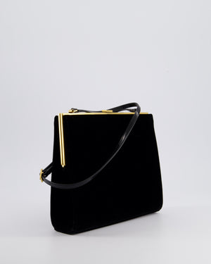 Saint Laurent Black Le Anne-Marie Velvet Shoulder Bag With Gold Hardware and Patent Leather Strap £2,245