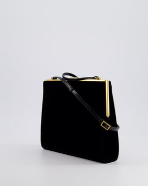 Saint Laurent Black Le Anne-Marie Velvet Shoulder Bag With Gold Hardware and Patent Leather Strap £2,245