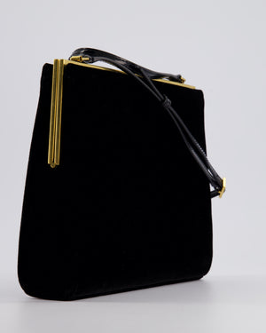 Saint Laurent Black Le Anne-Marie Velvet Shoulder Bag With Gold Hardware and Patent Leather Strap £2,245