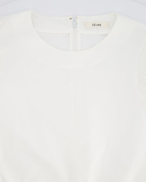 Celine White Cotton Poplin Short Sleeve Shirt With Ruching Detail Size FR 40 (UK 12)