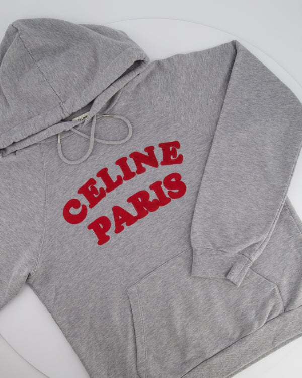 Celine Grey Cotton Hoodie With Red Logo Detail Size M (UK 10/12)