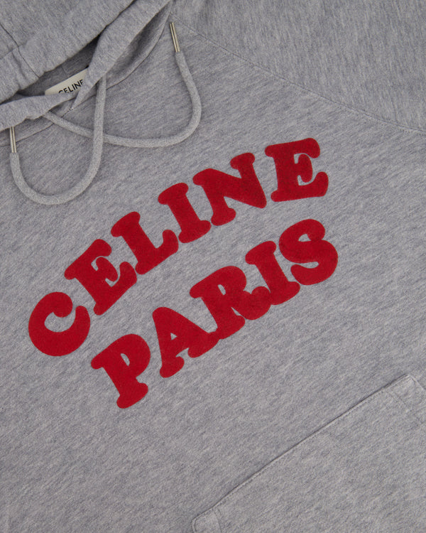 Celine Grey Cotton Hoodie With Red Logo Detail Size M (UK 10/12)