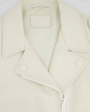 Prada Off White Leather Biker Asymmetric Jacket with Metal Logo Belt Buckle Detail Size IT 42 (UK 10)