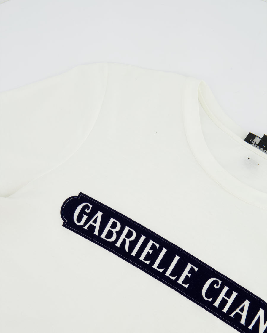 Chanel White Short Sleeve Top with Inscription Detail Size FR 38 (UK 10)