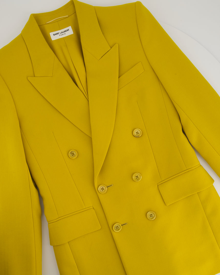 Saint Laurent Mustard Yellow Double Breasted Long Blazer FR 34 (UK 6)