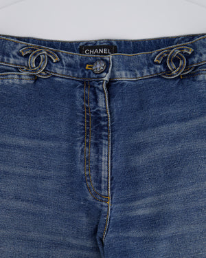 *HOT* Chanel Printed Straight Leg Jeans with CC Belt Holes Detail Size FR 36 (UK 8)