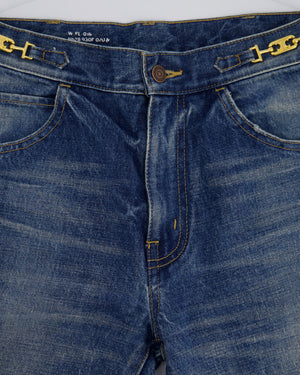 Celine Blue High-Waisted Flared Jeans with Gold Triomphe Waistband Detail Size 26 (UK 8)