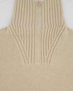 Loro Piana Beige Cashmere Knitted Half Zip Jumper Size IT 42 (UK 10)