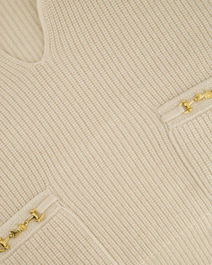 Celine Cream Cashmere Knitted Jumper with Gold Horse-bit Details Size S (UK 8)