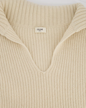 Celine Cream Cashmere Knitted Jumper with Gold Horse-bit Details Size S (UK 8)