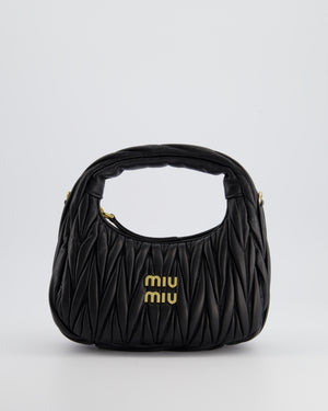 Miu Miu Small Black Wander Matelassé Nappa Leather Hobo Bag with Gold Hardware RRP £1,930