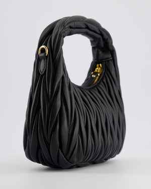 Miu Miu Small Black Wander Matelassé Nappa Leather Hobo Bag with Gold Hardware RRP £1,930