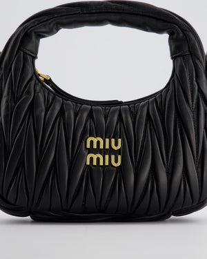 Miu Miu Small Black Wander Matelassé Nappa Leather Hobo Bag with Gold Hardware RRP £1,930