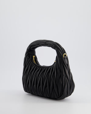 Miu Miu Small Black Wander Matelassé Nappa Leather Hobo Bag with Gold Hardware RRP £1,930