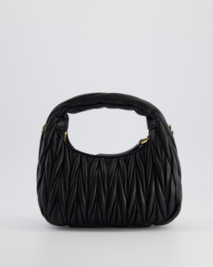 Miu Miu Small Black Wander Matelassé Nappa Leather Hobo Bag with Gold Hardware RRP £1,930