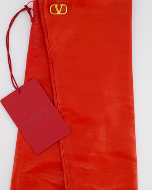 Valentino Red Leather Opera-Length Gloves With Gold Logo Detail Glove Size 6