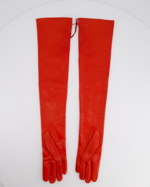 Valentino Red Leather Opera-Length Gloves With Gold Logo Detail Glove Size 6