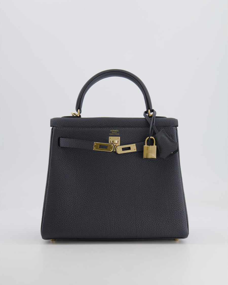 *NEW COLOUR* Hermes Kelly 25cm Retourne Bag in Gris Misty Togo Leather with Permabrass Hardware