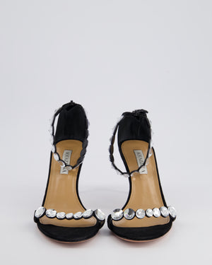 Aquazzura Black Suede & Crystal Strap Open Toe Heels Size EU 39