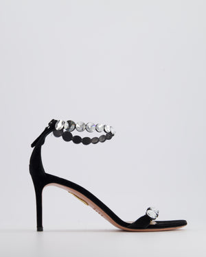 Aquazzura Black Suede & Crystal Strap Open Toe Heels Size EU 39