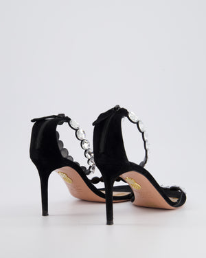 Aquazzura Black Suede & Crystal Strap Open Toe Heels Size EU 39