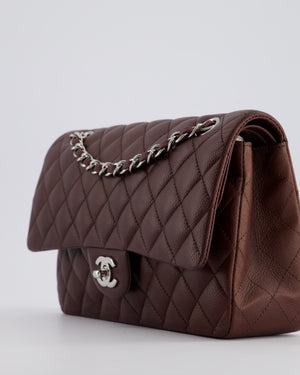 *HOT COLOUR* Chanel Burgundy Medium Double Flap Bag in Caviar Leather with Silver Hardware