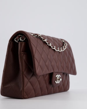 *HOT COLOUR* Chanel Burgundy Medium Double Flap Bag in Caviar Leather with Silver Hardware