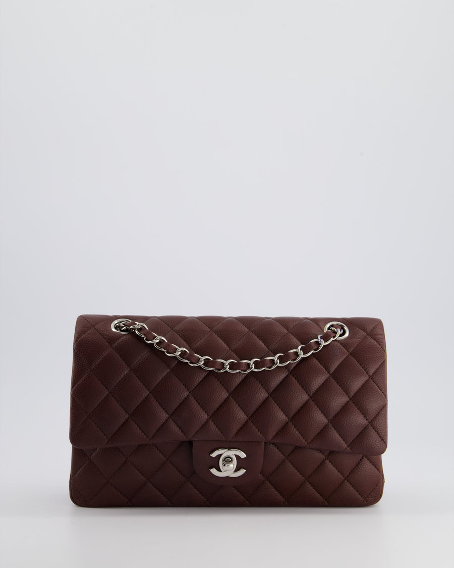 *HOT COLOUR* Chanel Burgundy Medium Double Flap Bag in Caviar Leather with Silver Hardware