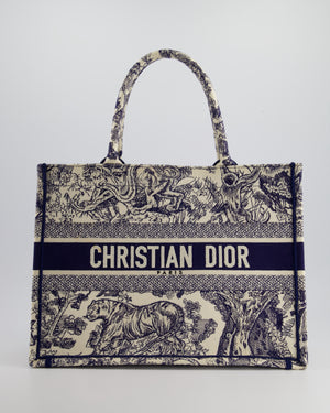 Christian Dior Medium Book Tote in Blue & Ecru Toile De Jouy Sauvage Embroidery RRP £2500