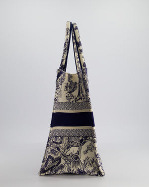 Christian Dior Medium Book Tote in Blue & Ecru Toile De Jouy Sauvage Embroidery RRP £2500